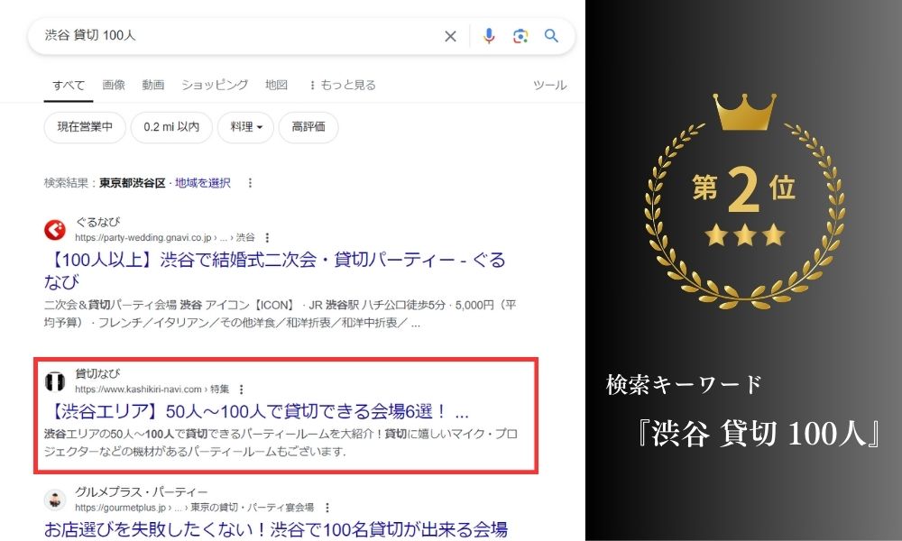 貸切なび　検索順位&SEO高評価４